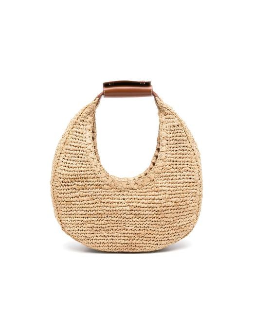 Staud Metallic Woven Raffia Bag With Leather Trim