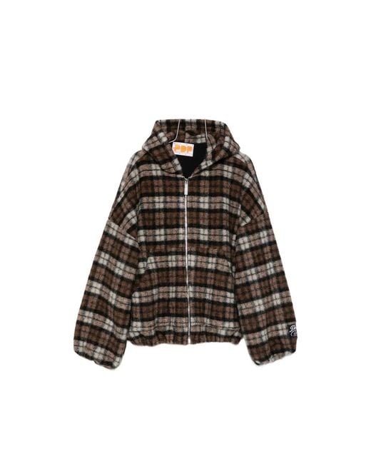 PDF Black Check-Pattern Zip-Up Hoodie for men