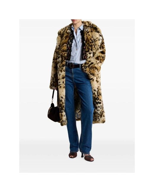 Etro Metallic Faux-Fur Coat With Leopard-Motif