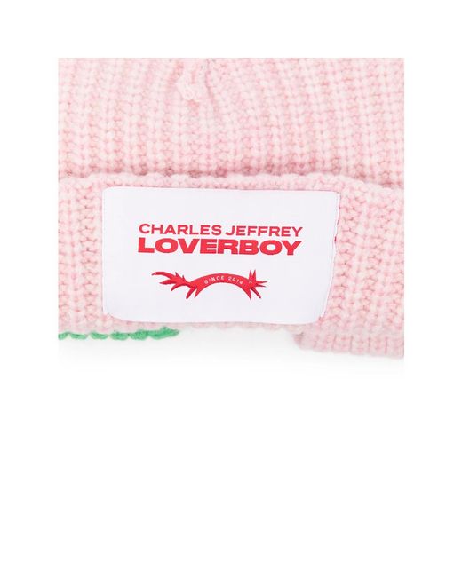 Charles Jeffrey Pink Chunky Ear-Detail Beanie Hat for men