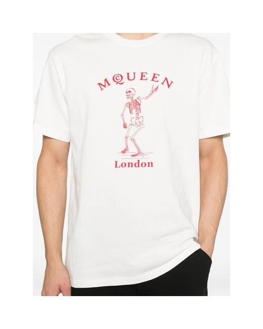 McQueen White Skeleton-Graphic T-Shirt for men