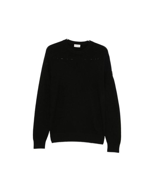 Moncler Black Logo-Patch Waffle-Knit Sweater for men