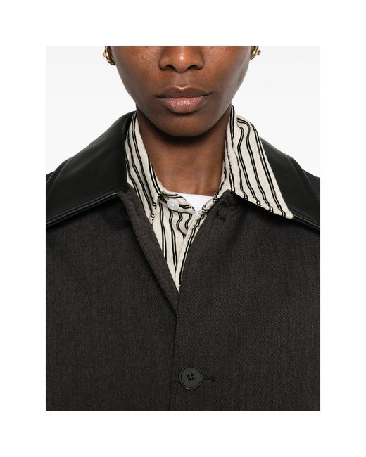 Studio Nicholson Black Leather-Collar Coat for men