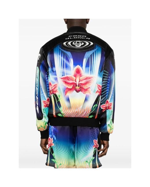 Casablanca Blue Floral-Print Bomber Jacket for men