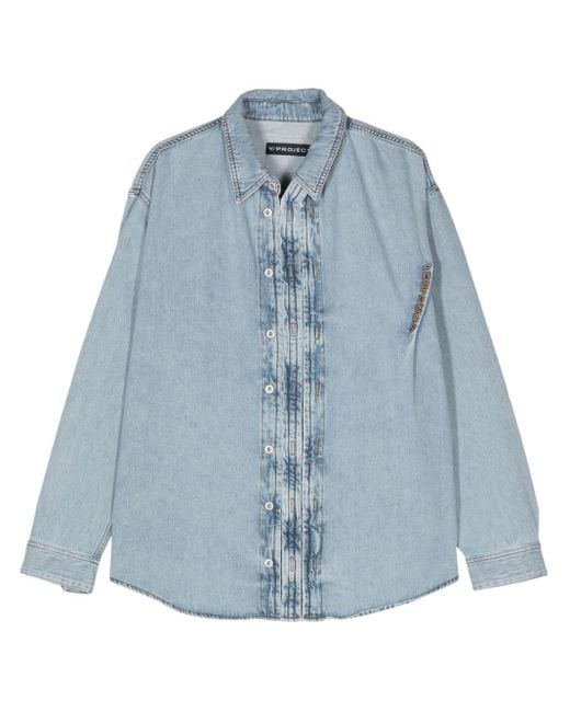 Y. Project Blue Embroidered-Logo Denim Shirt