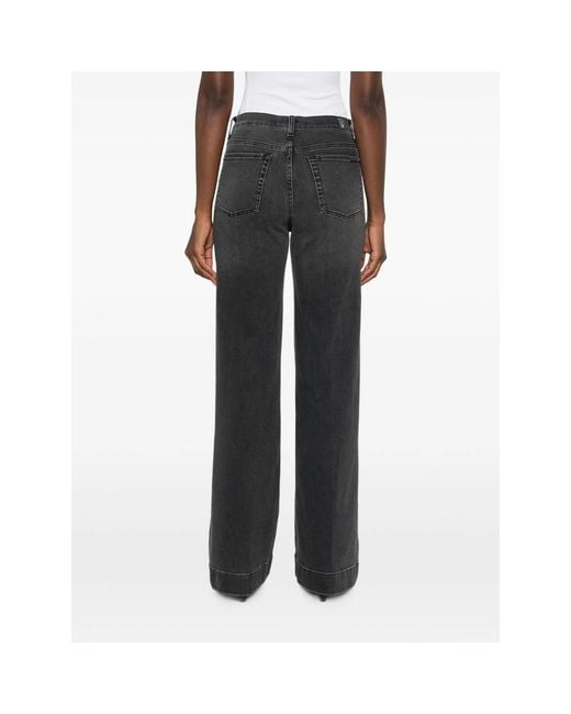 7 For All Mankind Gray Modern Dojo Faded-Effect Wide-Leg Jeans
