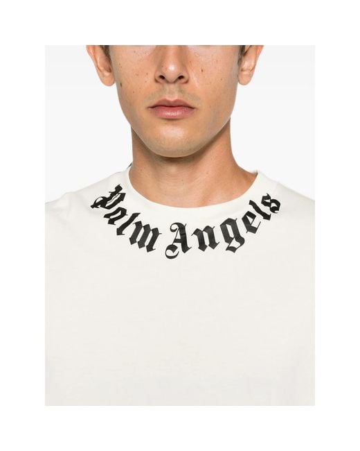 Palm Angels White Neck Logo Printed T-Shirt for men