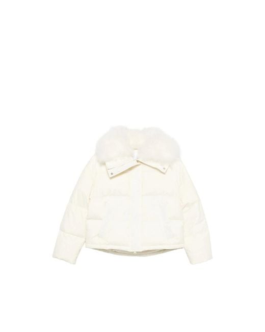 Yves Salomon White Fur-Trim Puffer Jacket