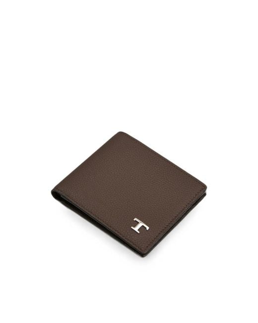 Tod's Brown T Timeless Pebbled Wallet for men