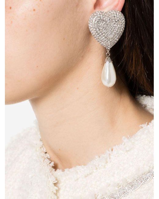 Alessandra Rich Gray Heart-motif Clip-on Earrings