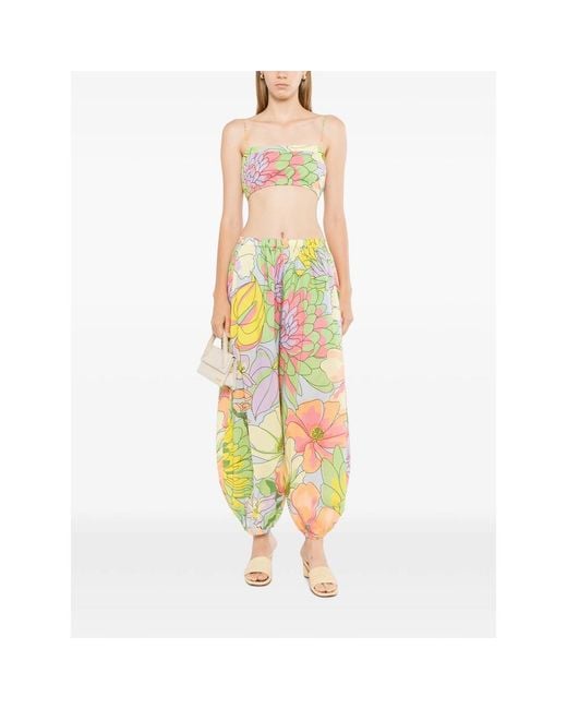 Farm Rio Yellow Spring Affair Beaded Crop Top