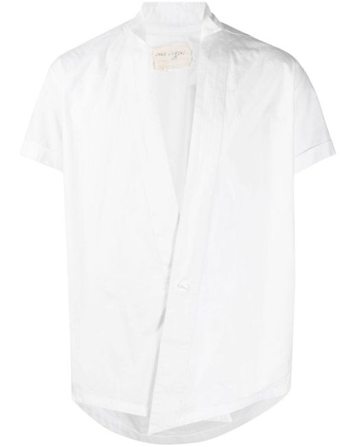 Greg Lauren White V-Neck Short-Sleeve Cotton Shirt for men
