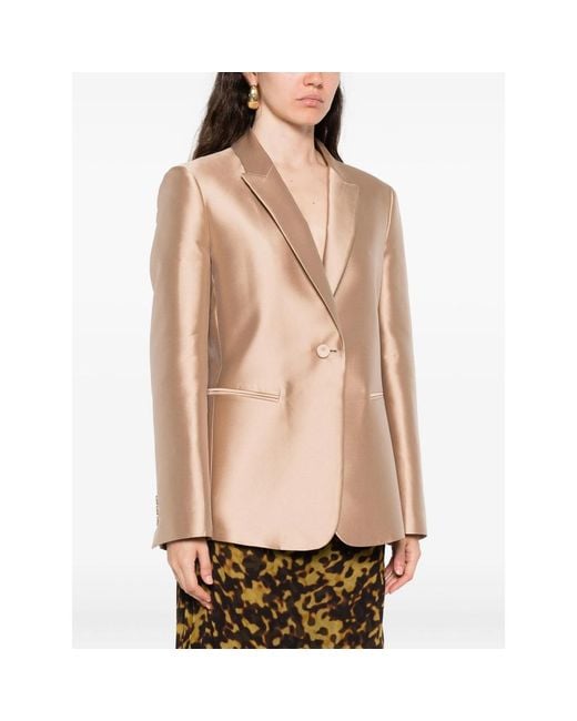 Alberta Ferretti Natural Buttoned Peak-Lapel Jacket