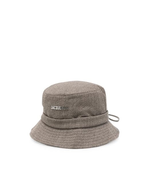 Jacquemus Gray Logo-Plaque Drawstring Bucket Hat