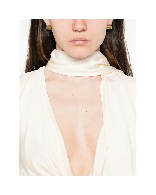 AYA MUSE White Draped-Meckline Midi Dress
