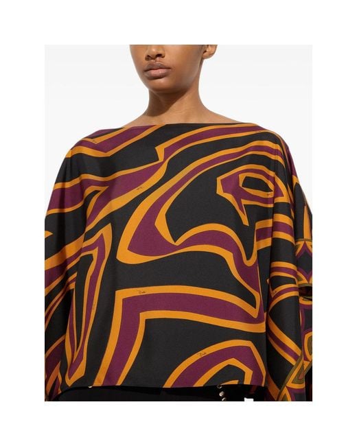 Emilio Pucci Brown Labirinto Print Silk Blouse