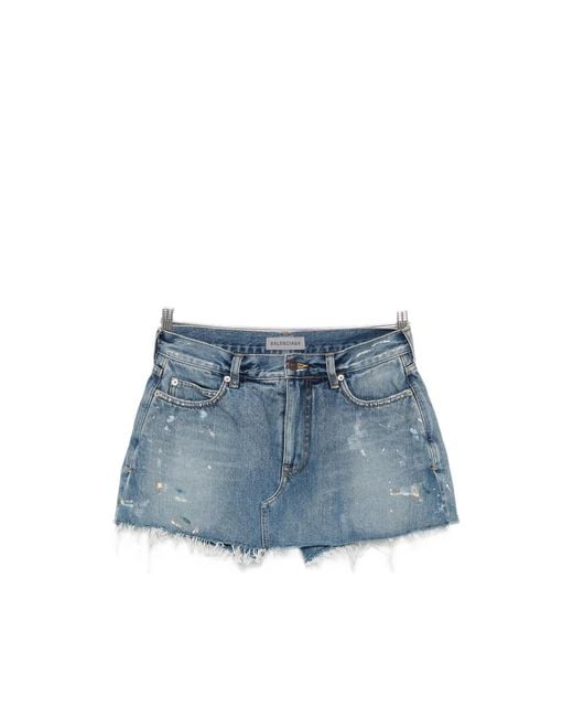 Balenciaga Blue Distressed Paint-Splatter Shorts