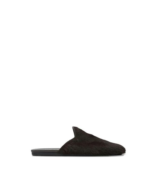 Prada Black Logo-Plaque Hair-Calf Mules