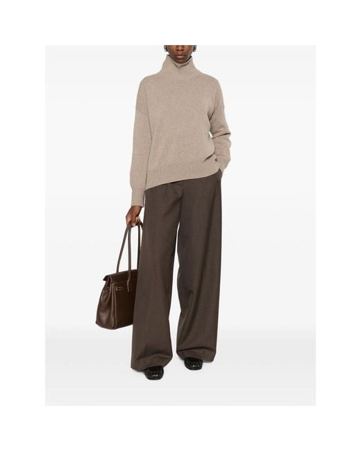 Aragona Natural Turtleneck Ribbed-Trim Sweater