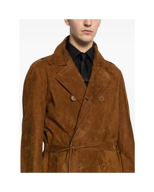 SANTORO Brown Belted Double-Breasted Coat for men