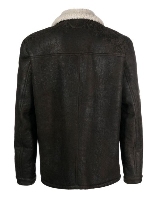 Salvatore Santoro Black Shearling-Lining Leather Jacket for men
