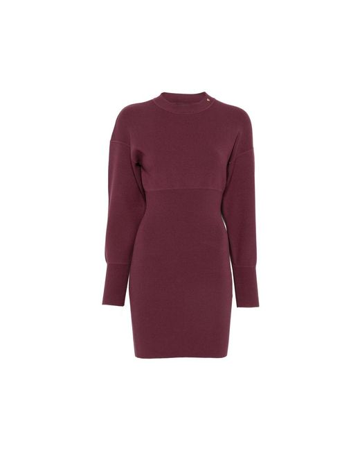 Anine Bing Purple Imane Ribbed-Knit Long-Sleeve Mini Dress