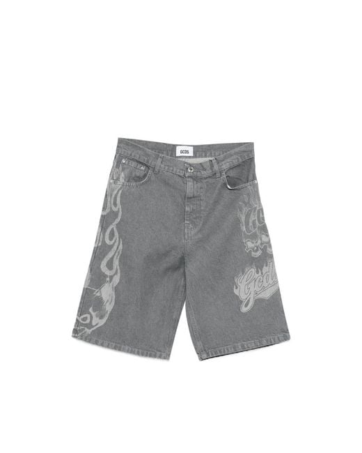 Gcds Gray Printed Denim Shorts for men
