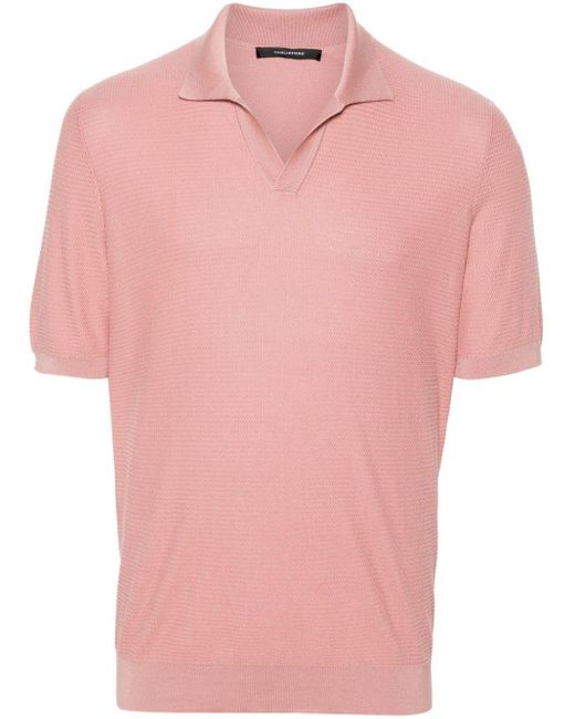 Tagliatore Pink Short-Sleeve Pointelle Polo Shirt for men