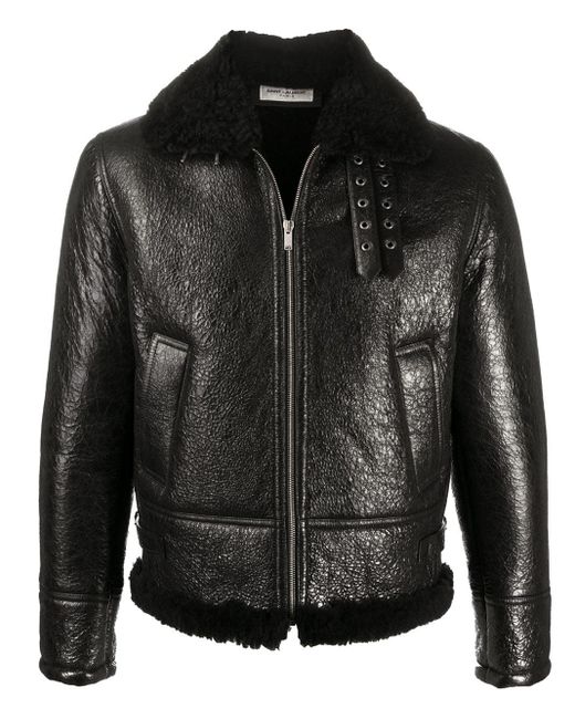 Saint Laurent Black Long-sleeve Shearling-trim Jacket for men