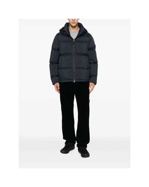Stone Island Blue Logo-Patch Padded Jacket for men