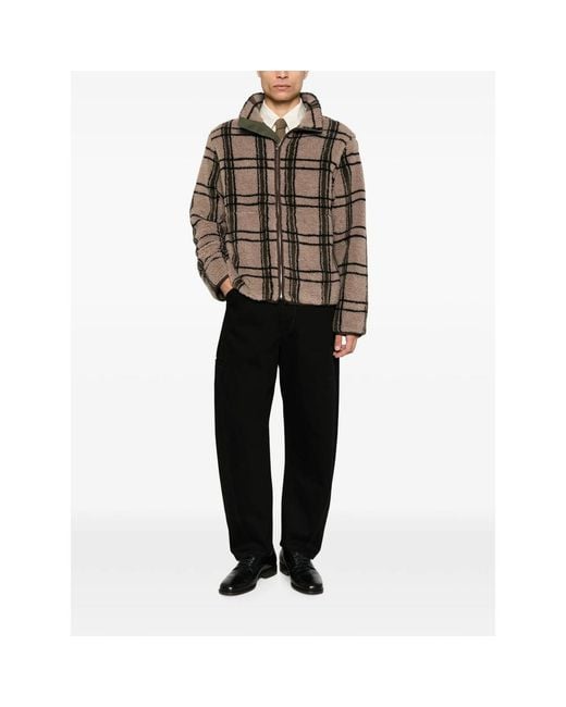 RANRA Brown Check-Pattern Fleece Jacket for men