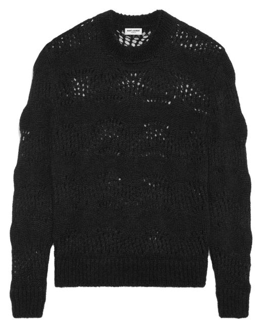 Saint Laurent Black Open-knit Mohair-blend Sweater for men
