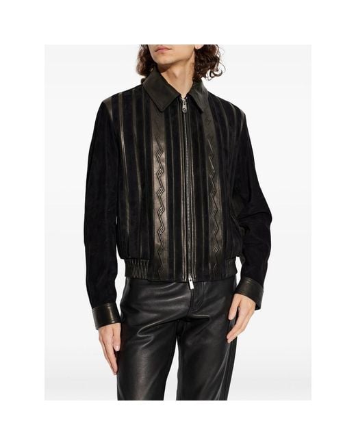 Versace Black Greca-Embossed Panelled Jacket for men