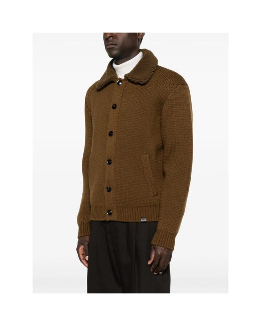 Tom Ford Brown Shearling-Collar Elbow-Patch Cardigan for men