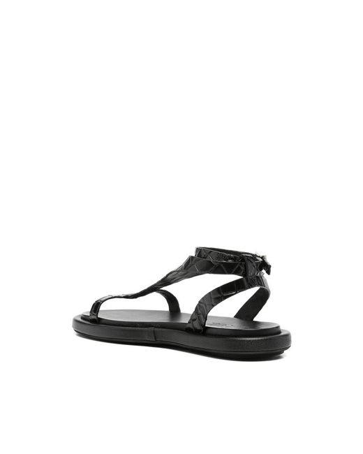 Poeve Black Nairobi Croc-Effect T-Bar Sandals