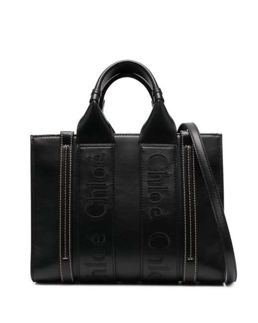 Chloé Black Small Woody Leather Tote Bag