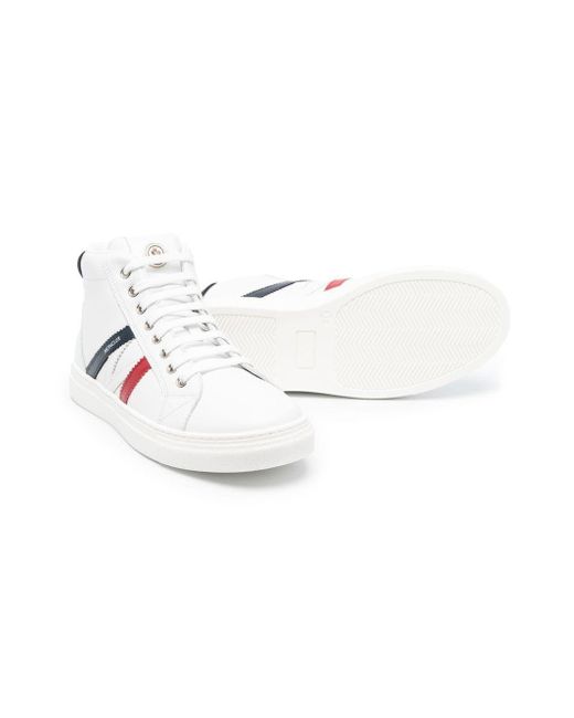Moncler White Diagonal Stripe Print High-Top Sneakers