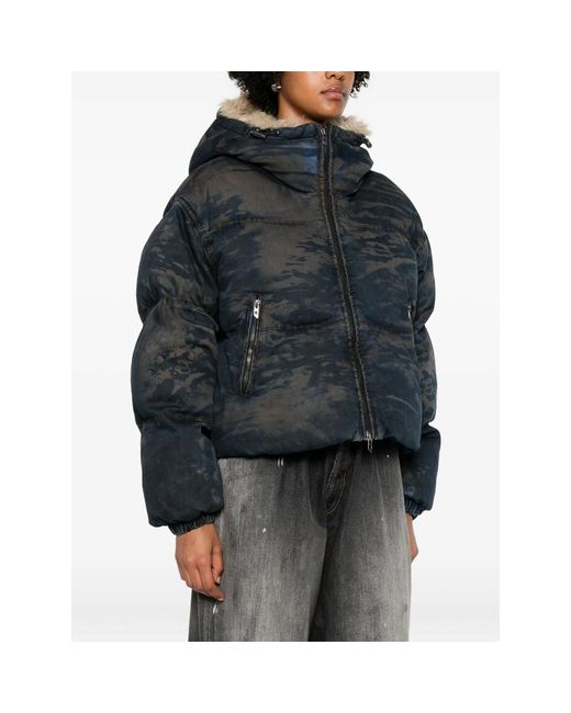 DIESEL Blue Camouflage-Pattern Padded Jacket