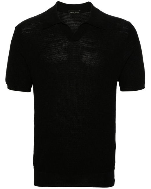 Roberto Collina Black Textured Cotton Polo Shirt for men