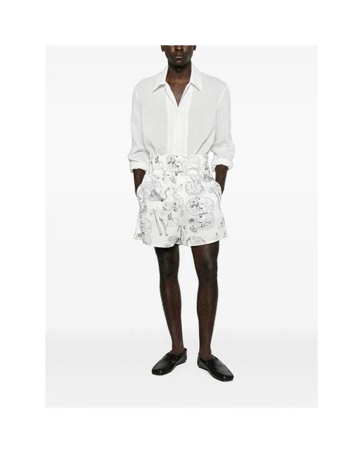 Jacquemus White Graphic-Print High-Waisted Shorts for men