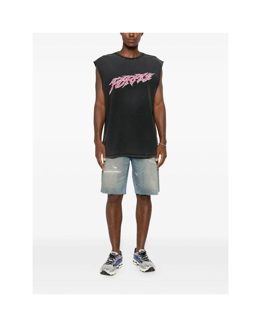 Purple Brand Black Graphic-Print Distressed T-Shirt for men