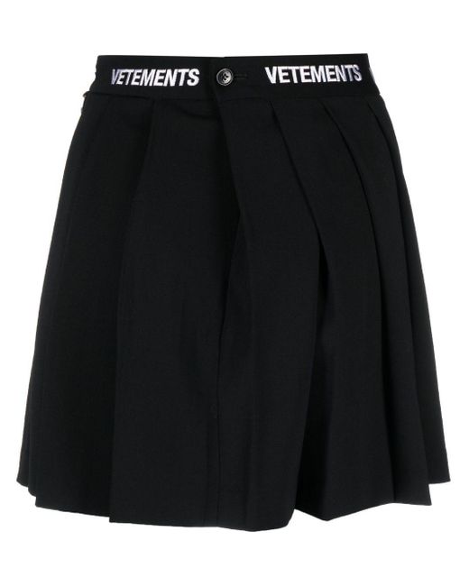 Vetements Black Logo-Waistband Pleated Skirt