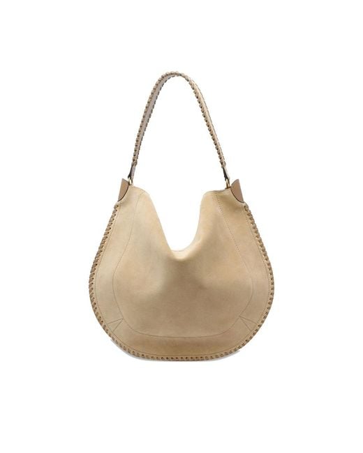 Isabel Marant Natural Oskan Braided-Trim Suede Shoulder Bag