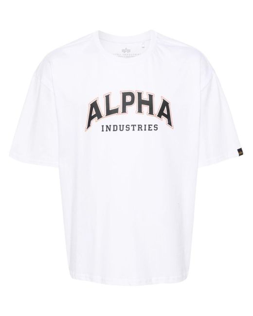Alpha Industries White Logo-Print Cotton T-Shirt for men