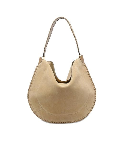 Isabel Marant Natural Oskan Braided-Trim Suede Shoulder Bag