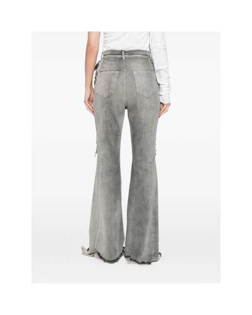 Rick Owens Gray Fringe-Trimmed Bootcut Jeans