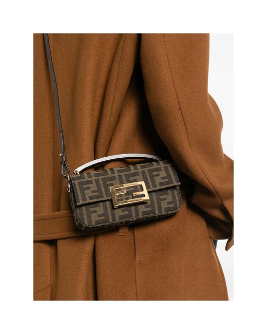 Fendi Gray Phone Baguette Logo-Plaque Tote Bag