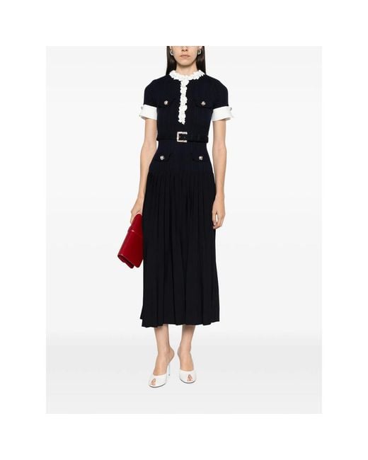 Self-Portrait Black Belted Floral-Embellished Midi Dress