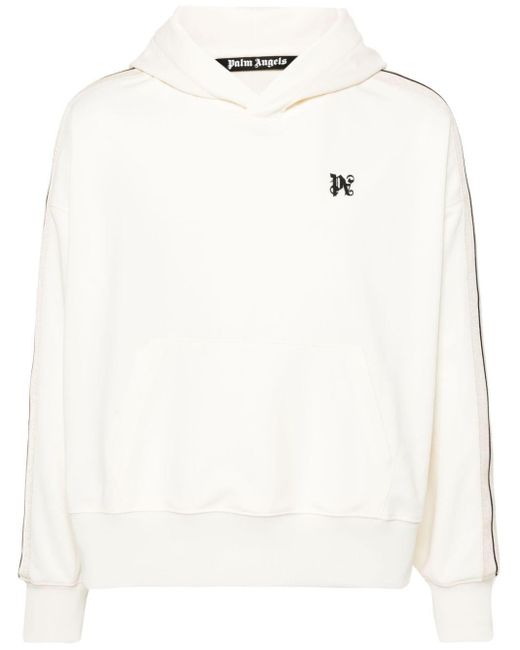 Palm Angels White Monogram-Embroidered Track Hoodie for men