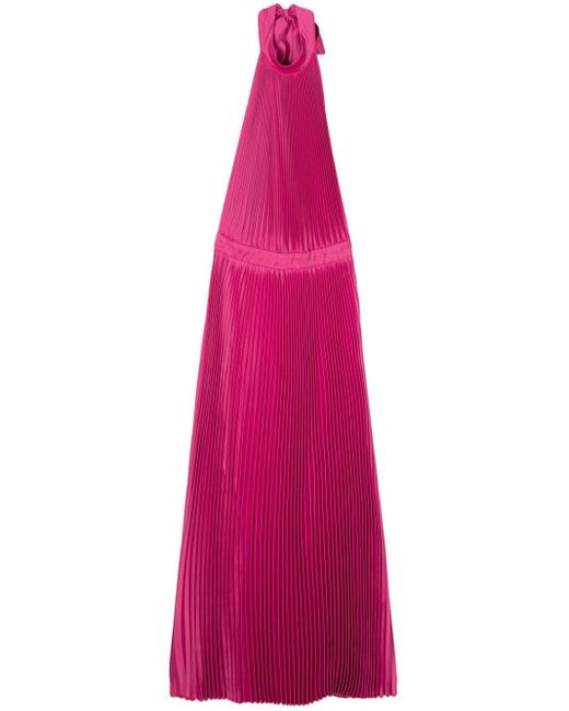 L'idée Purple Open-Back Pleated Maxi Dress
